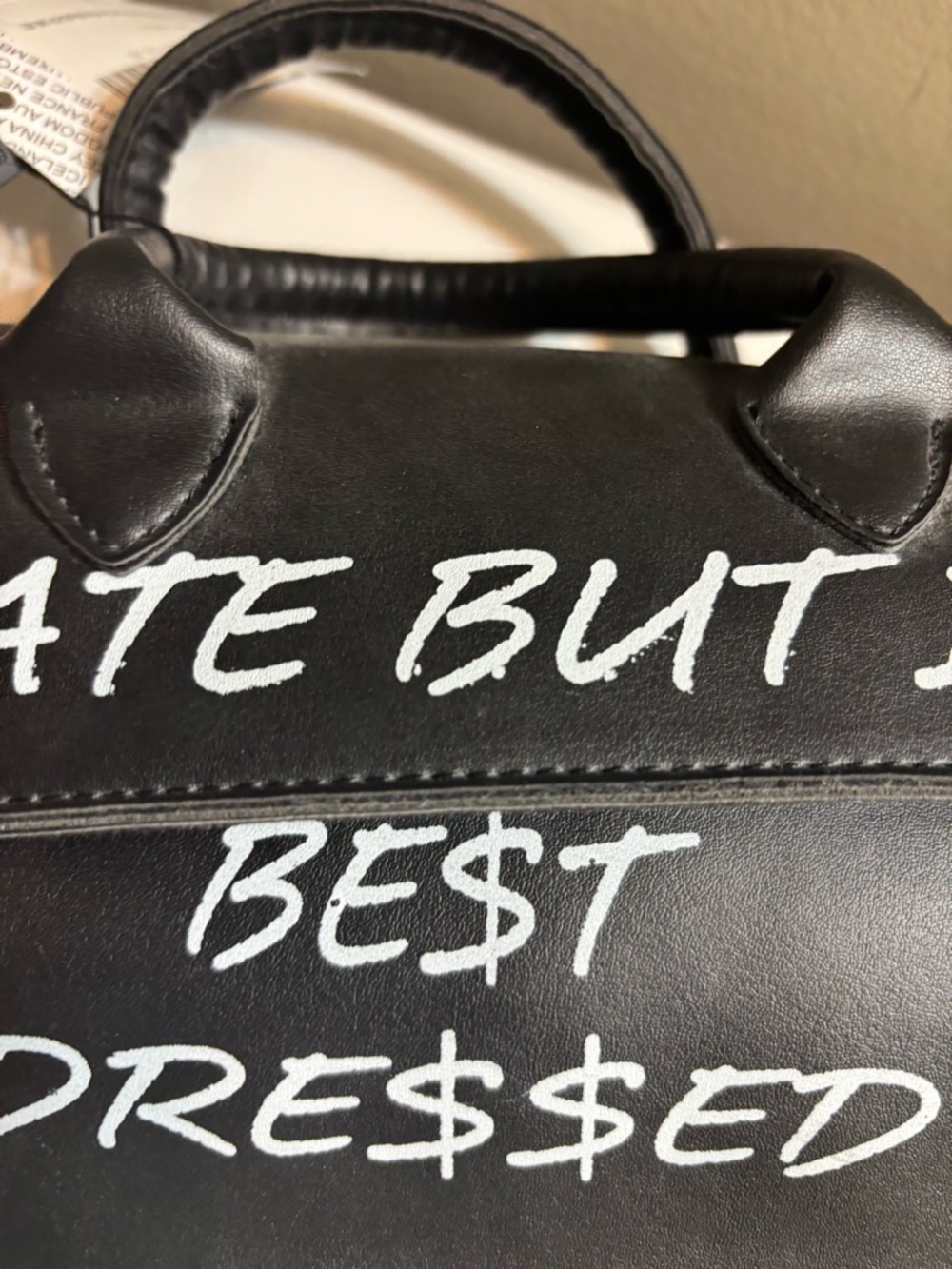 Boohoo Black Mini Top-Handle Bag with White Script - Picture 5 of 5